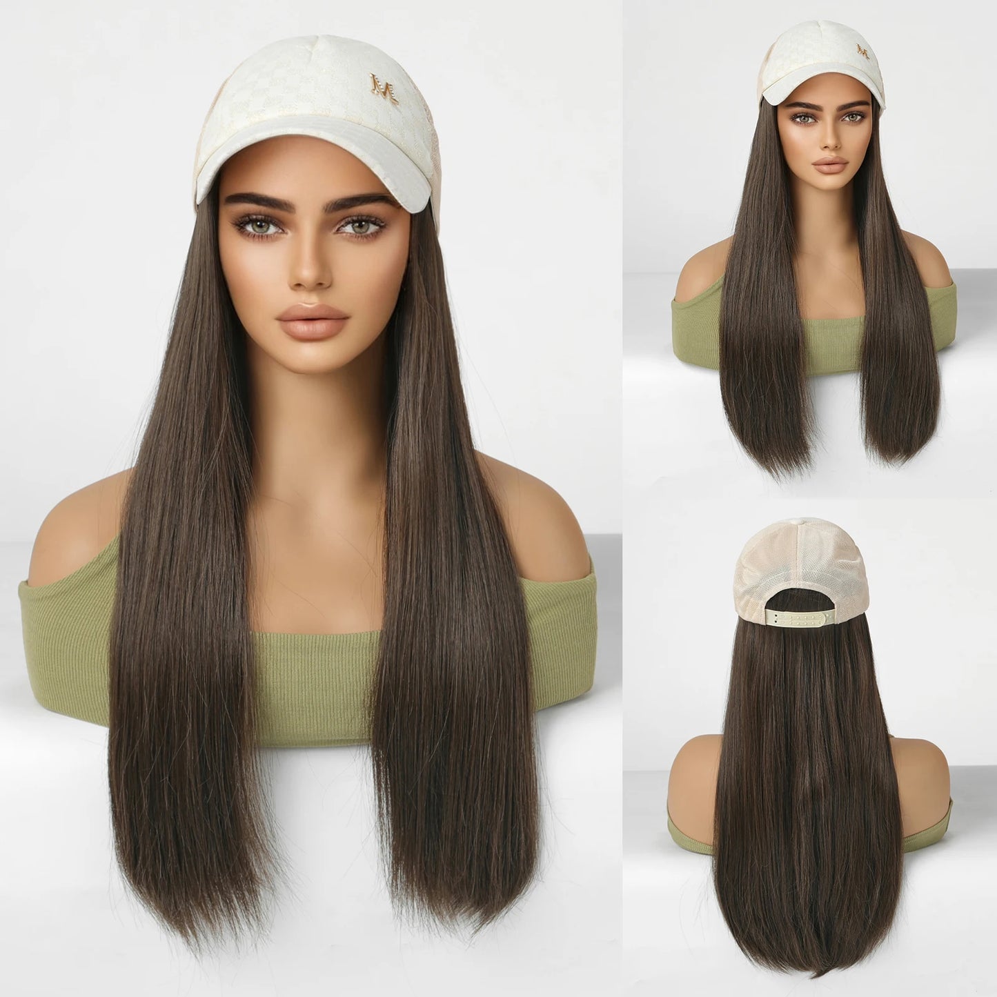 Hat Wig Blonde Hair Extension with Cap Synthetic Hair Layered Straight Wig for Women Daily Natural Heat Resistant Easy to Use