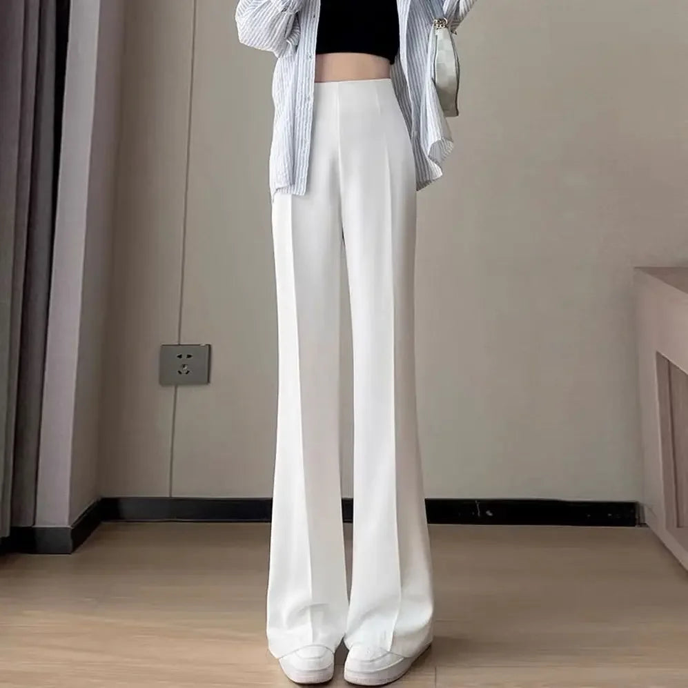 Solid Tailoring High Waist Female Pants Straight Leg Work Loose Clothes Baggy Office Trousers for Women Casual Original Nylon G