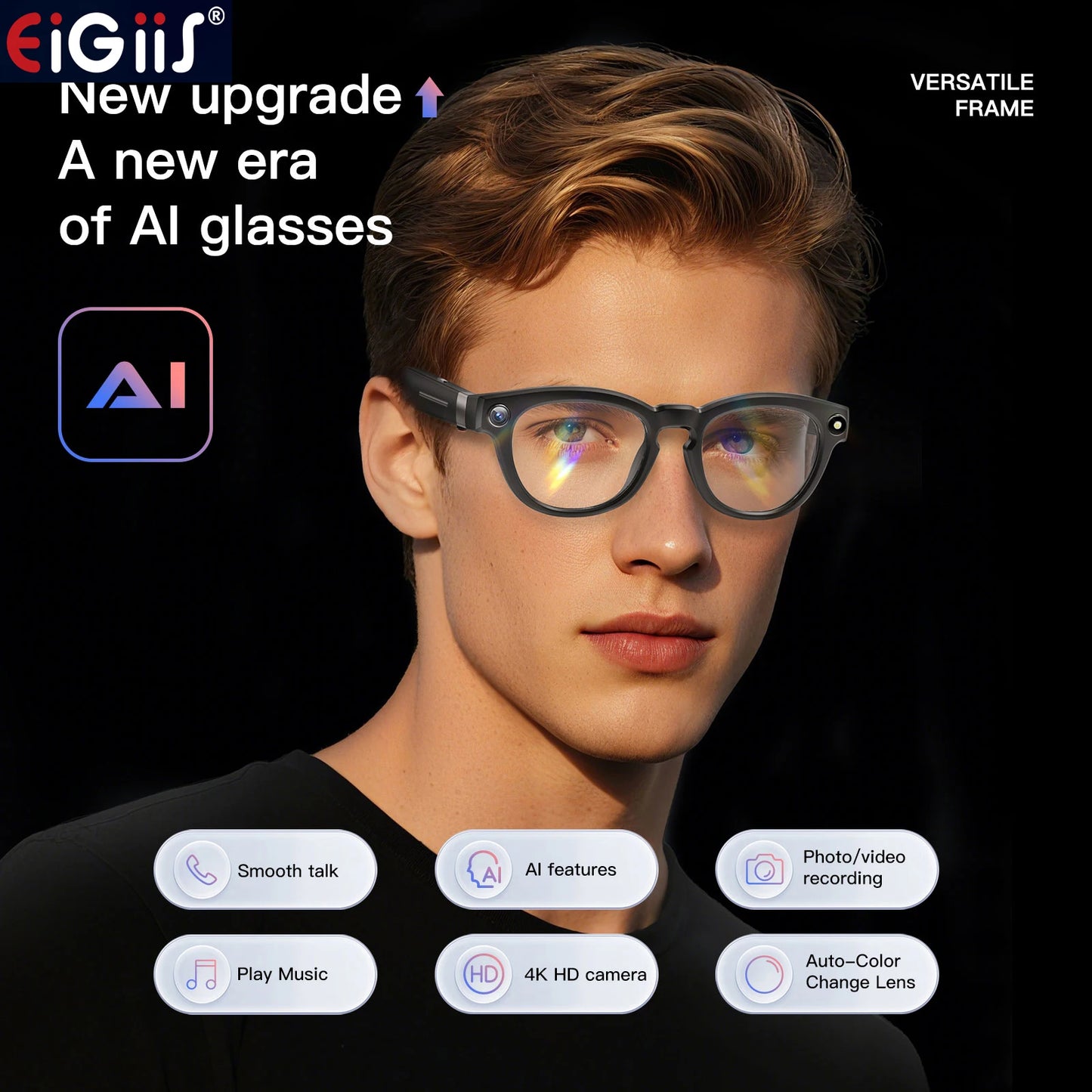 EIGIIS New 800w Pixel Smart Glasses With Ai Camera For High-definition Photography Video Recording Voice Calls And Translation