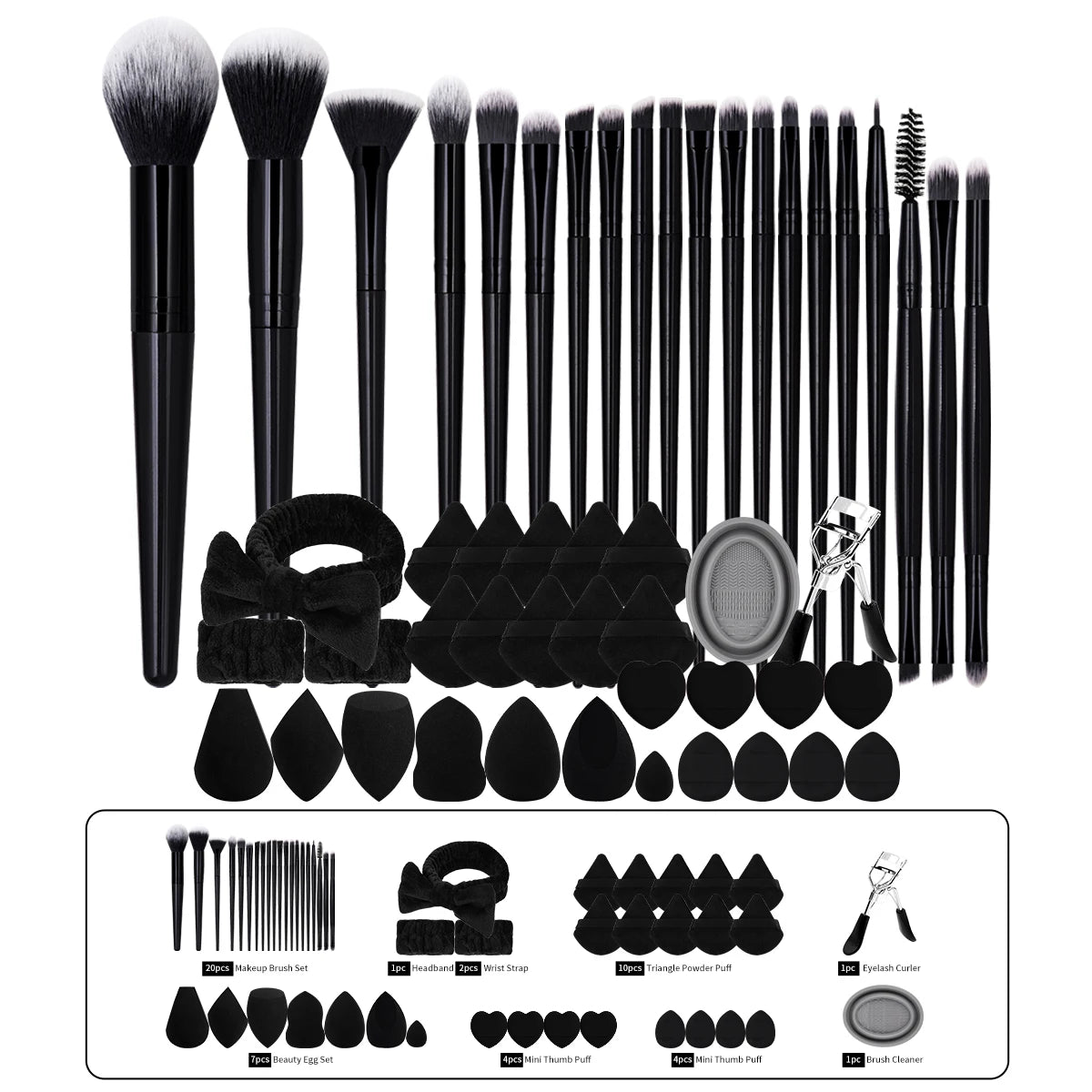 MAANGE 50pcs Makeup Kit 20pcs Professional Makeup Brush Set 25pcs Air Cushion Puffs Eyelashes Curled 4pcs Wash Accessories Gift