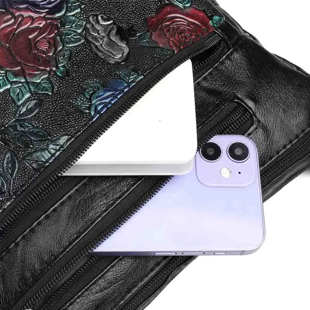 Luxury Soft Leather Women Messenger Shoulder Handbags and Purses Flowers Multi-pocket Crossbody Mommy Bag Ladies Sac 2022 New