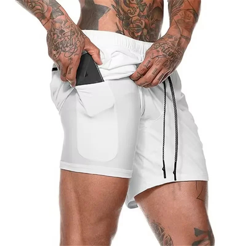 2024 Summer Men's New Fashionable Trend Leisure Gym Fitness Sports Double layer Shorts Outdoor Running Basketball Training Short