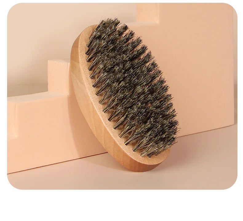 Men's Shaving Brush Set Boar Bristle Portable Barber Natural Beard Brush Comb Scissors for Facial Cleaning Styling Tool