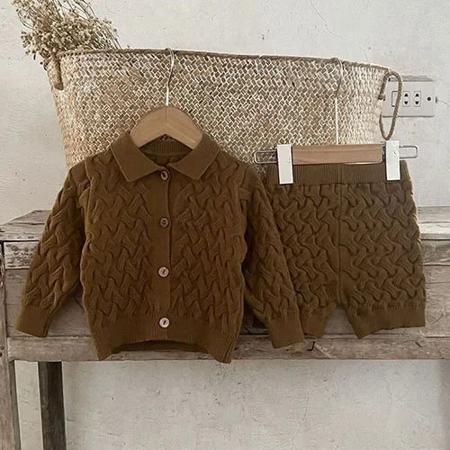 2024 New Autumn Winter Infant Baby Girls Clothing Set Long Sleeved Knitted Cardigan+Shorts Toddler Baby Knitted Clothes Suit