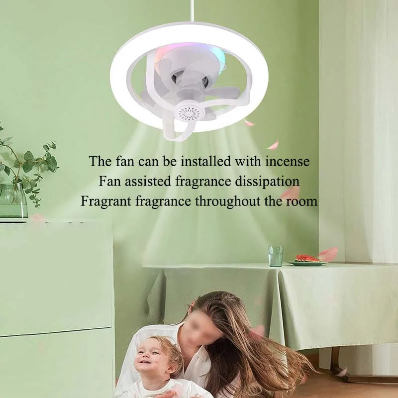 360° Shaking Head Fan Light E27 Universal Screw Head Remote Control Fan Lamp RGB 16 Color Light 360 ° Shaking Head Ceiling Fan