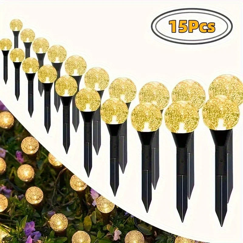 LED Solar Garden Light  Bubble Path Lighting Crystal Ground Stakes Outdoor Lawn Lights- 8 Modes for Christmas Party Decoration