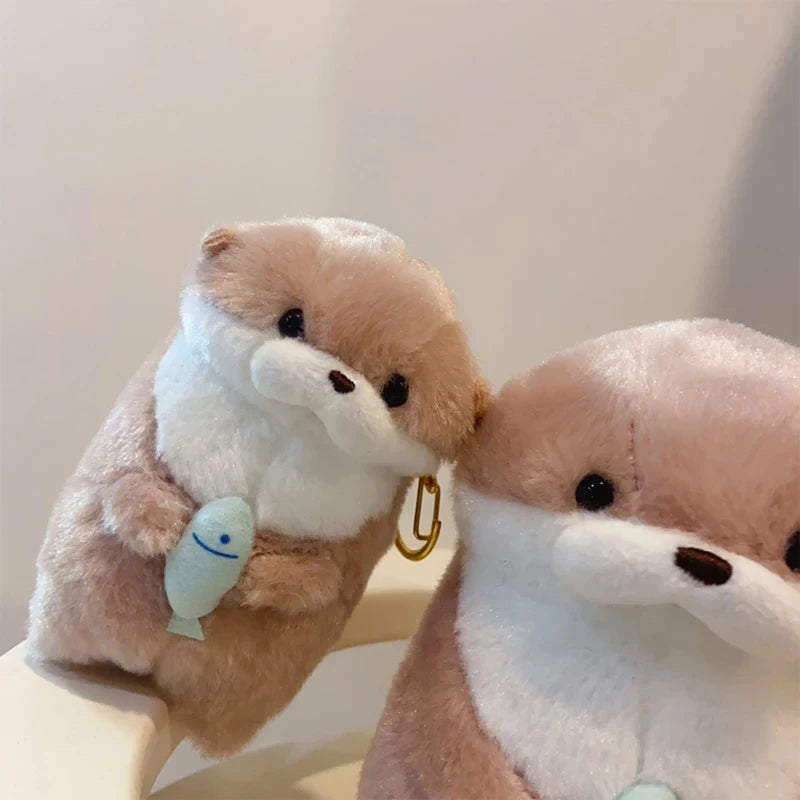 Cute Otters Holding Fish Plush Pendant Keychain Stylish Backpack Keyrings Pendant Lovely School Bag Key Wallet Pendant