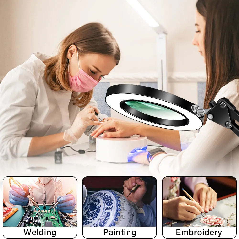 USB Powered Magnifier Desk Lamp 8X/10X Magnification 72 LED 3 Color Temperature Modes for Soldering Watch Repair and Beauty Care