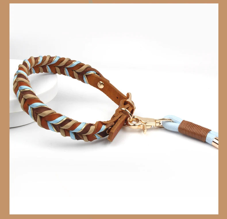 Genuine Leather Collar For Strong And Durable Puppy Medium Large Dogs Fashion Braided Colorful Nylon Rope Dog Collar New Arrival
