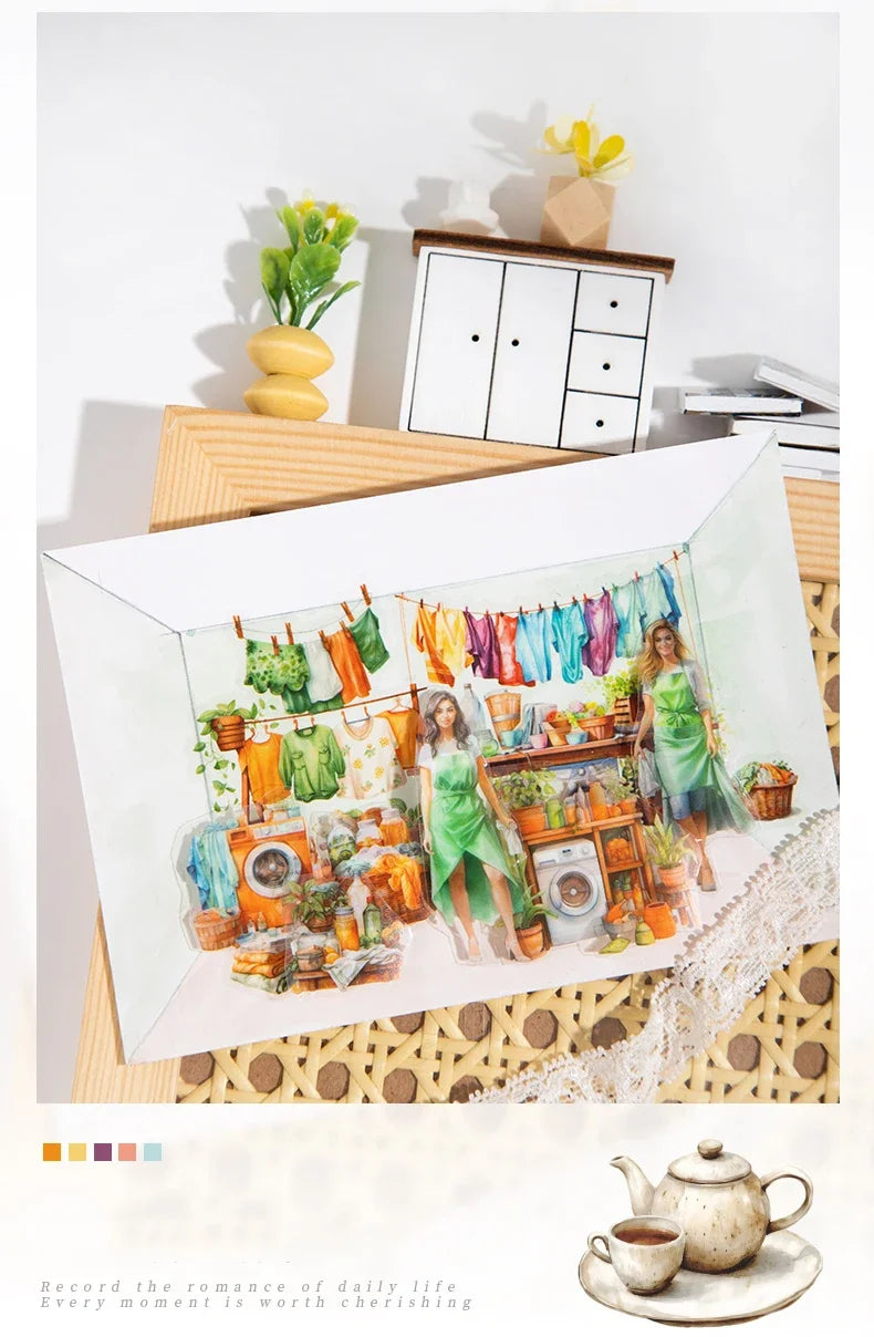 JIANWU 60mm*200cm Weekend Daily Series Vintage Character Life Landscaping Material Collage PET Tape Creative Journal Stationery