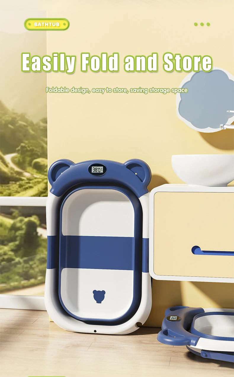 Foldable Baby Bathtub Travel Portable Toddler Bathtub Newborn to Toddler Bath Center Shower Bathtub with Temperature Sensing