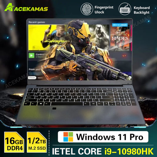 ACEKAMAS 15.6" intel Core i9 10980HK Fingerprint Laptop Notebook PC IPS 1920*1080 16GB RAM 1/2TB SSD Windows 11 Laptop PC Gamer