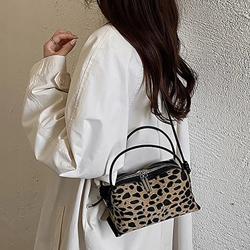 Women'S Handbag 2026 Small Square Bag Leopard Print Design Minimalist Shoulder Bags Commuter Frosted Mini Crossbody Bags