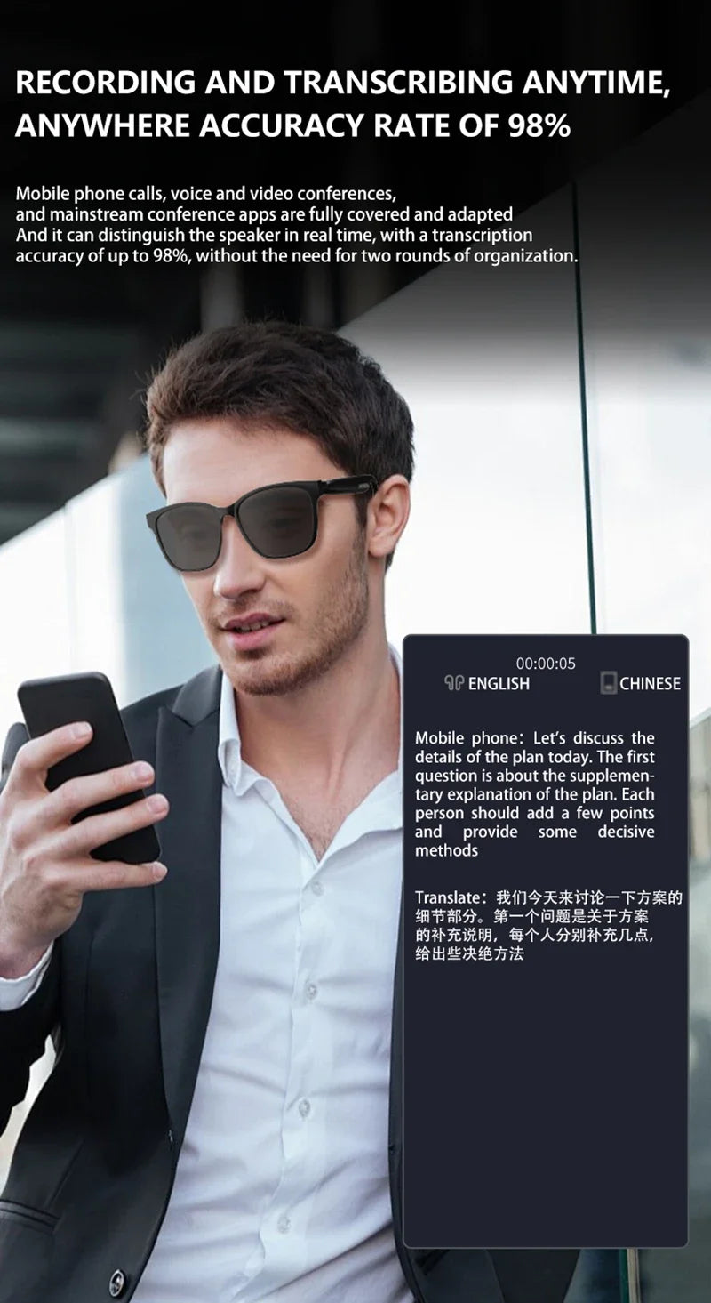 Smart Glasses AI Intelligent Translation Wireless Bluetooth Glasses With Real-time Simultaneous Interpretation Headset 2025 New