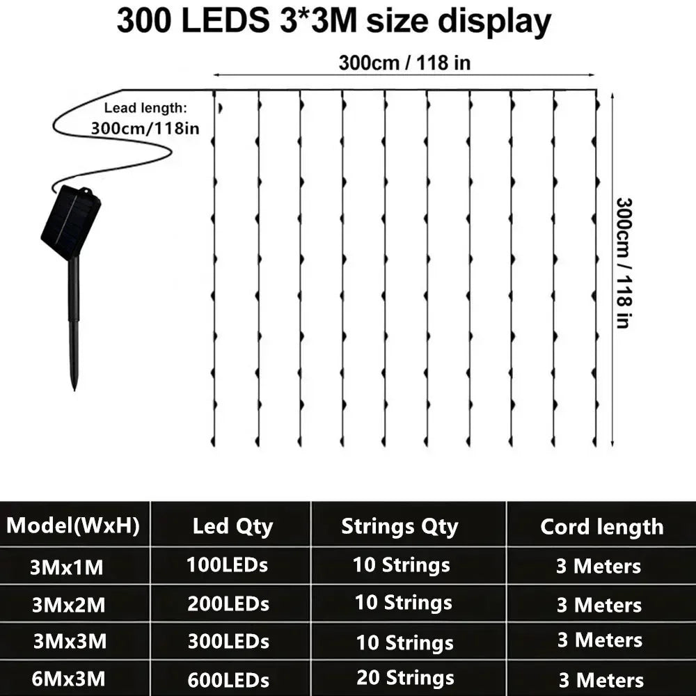 LED Solar Curtain Lights Outdoor Gardens Fairy Lamp Outside Courtyards Holiday Parties Christmas Decorations Copper Wire Lights