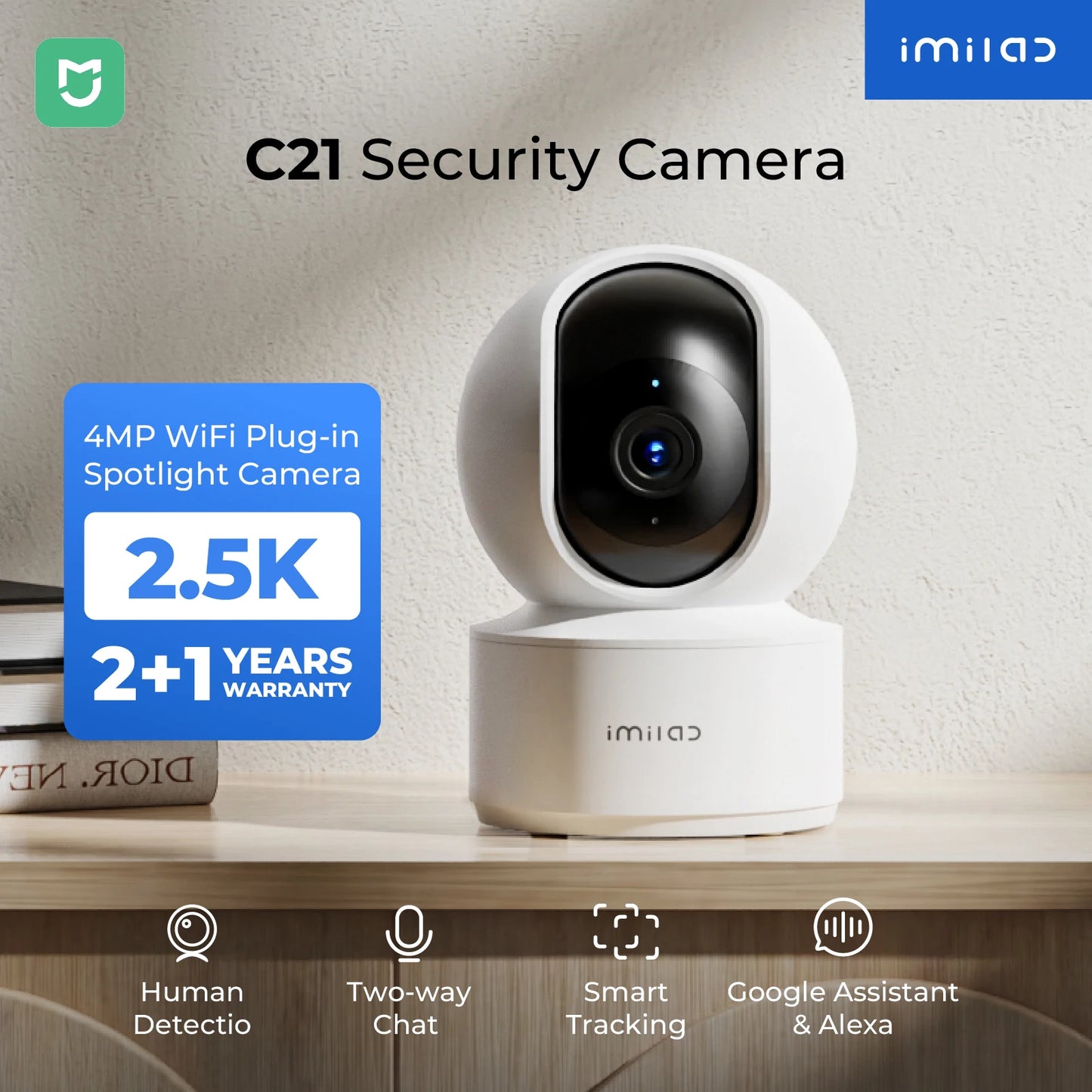 IMILAB C21 2.5K IP Security Camera MiHome App 360° Night Vision Baby Monitor with App, 2-Way Audio, AI Detection