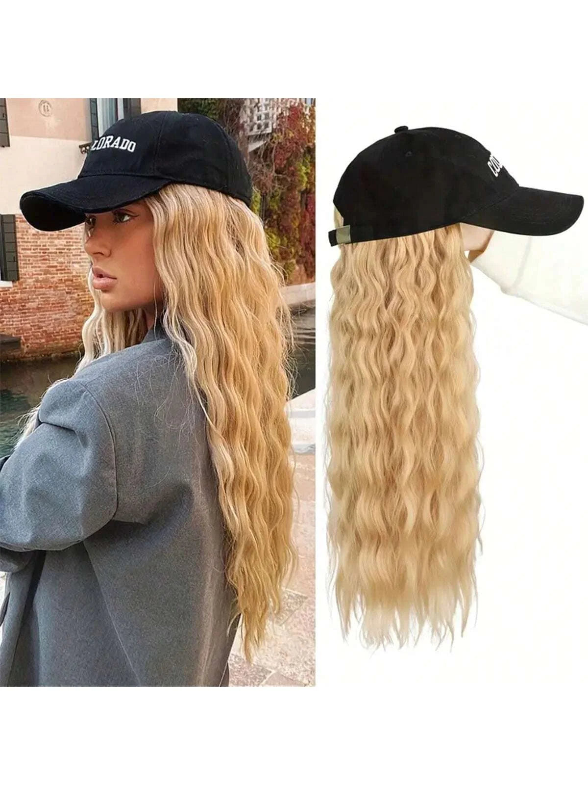 Hat Wigs Baseball Cap Synthetic Wigs With Short Bob Wavy Curly Hair Extensions Adjustable Wings That Attached Short Extensions