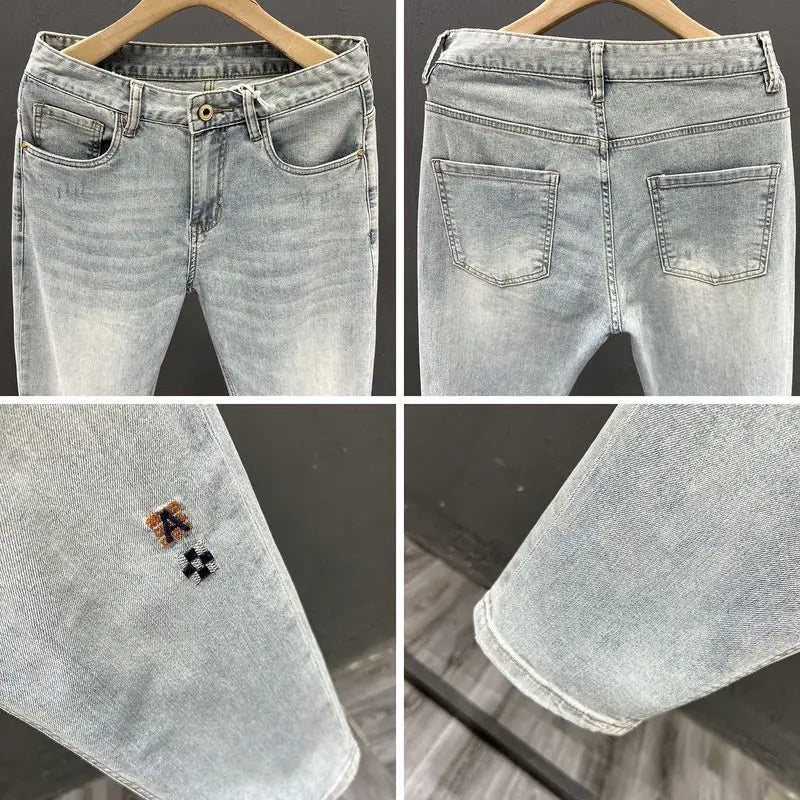 New Stylish Men's Denim Jeans Fashion Skinny Pants Summer 2023 Cowboy Casual Long Embroidery Washed Luxury Clothing for Men