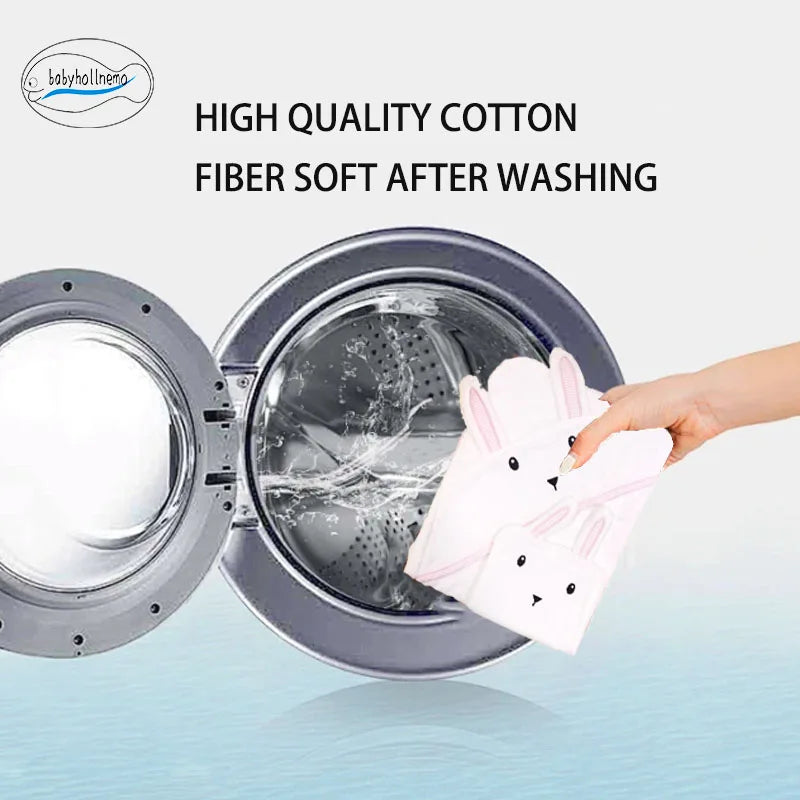 100% Cotton Terry Baby Bathrobe Towel  Cartoon Hooded Skin-Friendly Soft  Absorbent Machine Washable All Season for Toddler 0-3Y