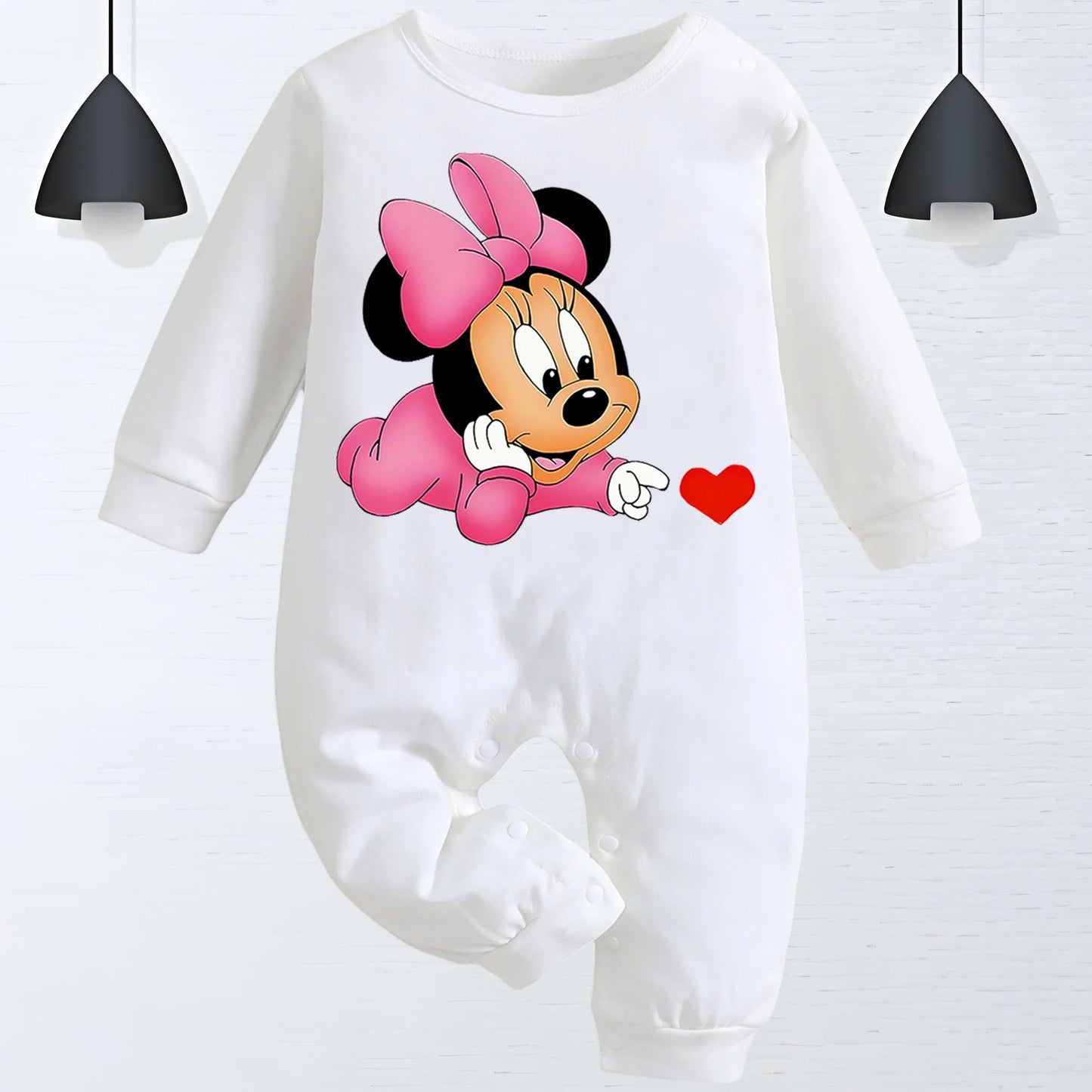 0-9M Newborn baby girl cotton jumpsuit baby long sleeve one button jumpsuit for toddlers Minnie mouse print baby crawling suit