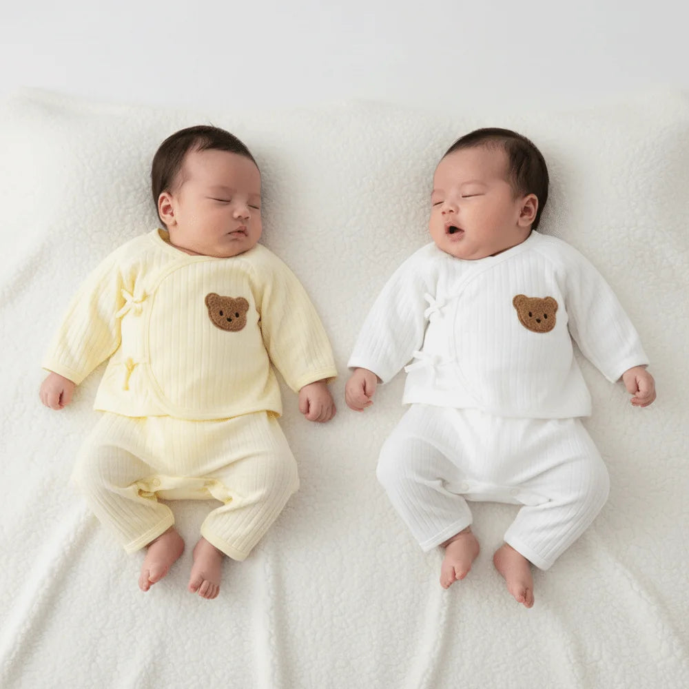 2Pcs/set Cartoon Bear Baby Cardigans Sets Soft Cotton Long Sleeve Baby Cardigans+Long Pants Sets 0-6 Months Solid colors