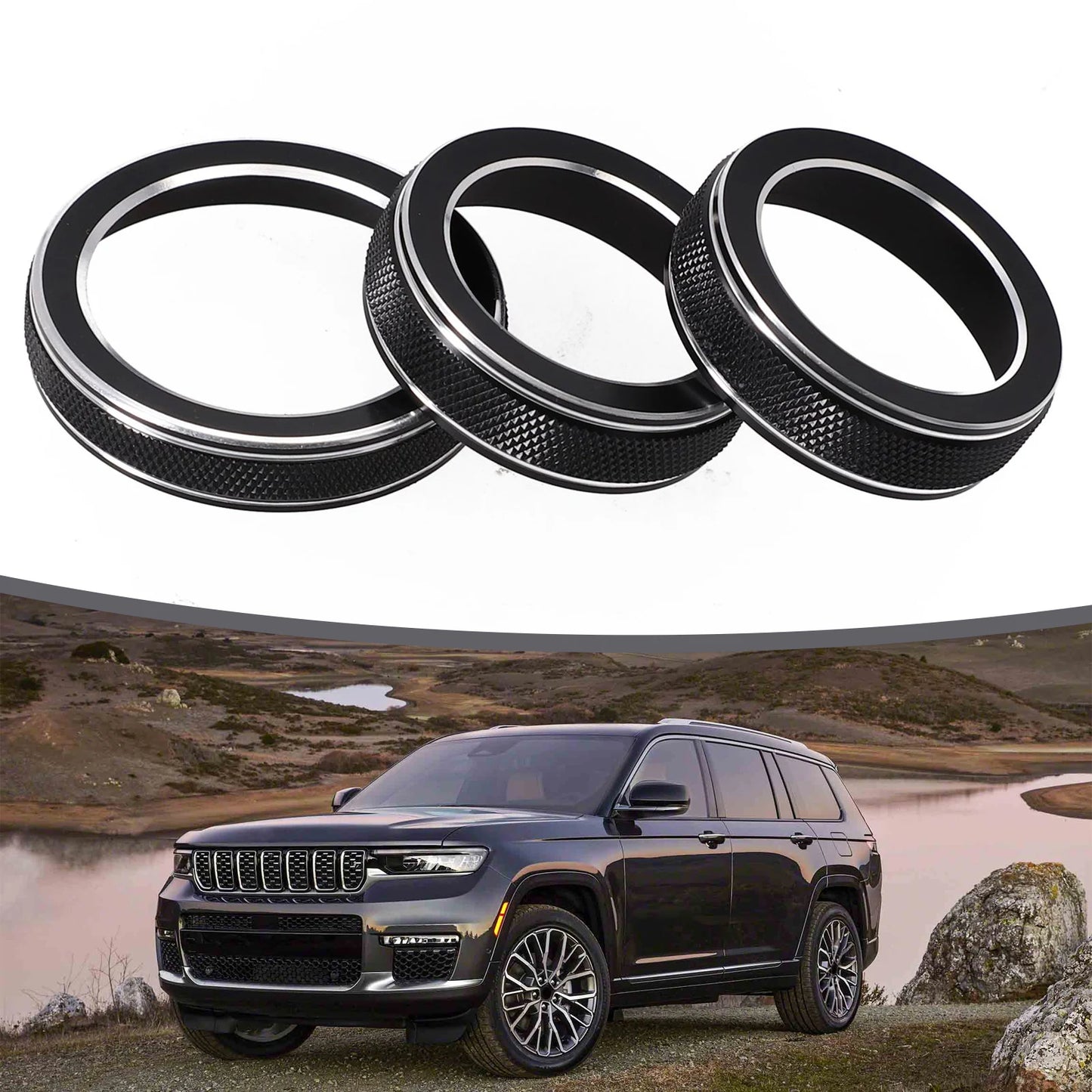 For Jeep Grand For Cherokee 2014 2015 2016 2017 2018 2019 2020 2021 Car Black AC Radio Switch Trim Ring Knob Covers 3pcs