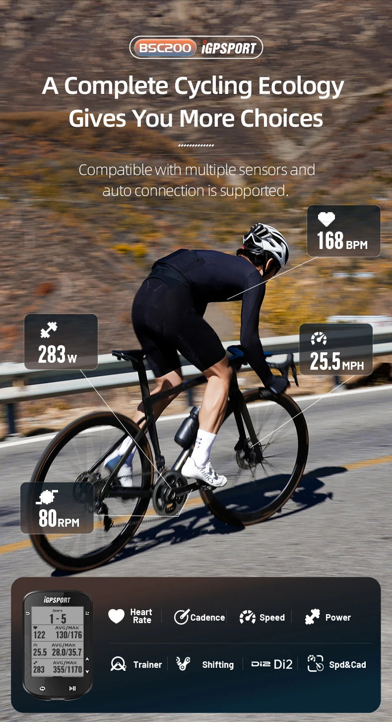 IGPSPORT BSC200 GPS Bicycle Computer Cycling Odometer Wireless Speedometer Route Navigation ANT + Bluetooth5.0 Accessories