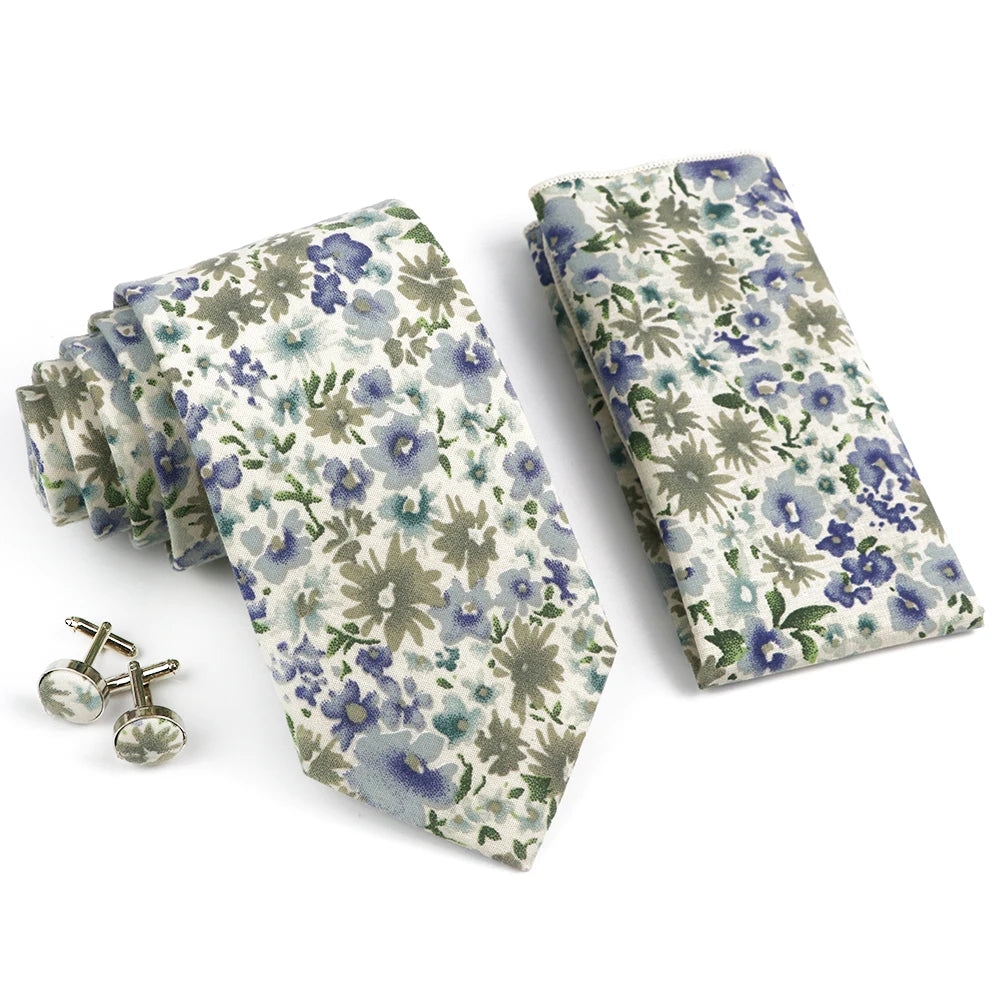 Hot Sell 3PC Chic Elegant Floral Tie Set Pocket Square Cufflinks For Men Women Wedding Party Dinner Suit Tuxedo Accessory Gift