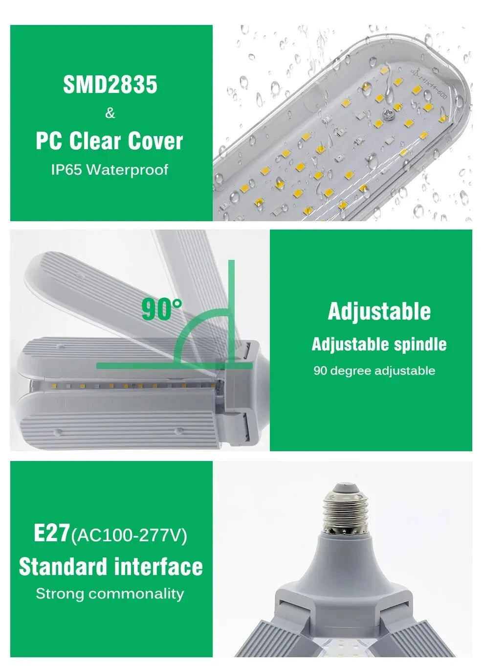 48W Fan Leaf Foldable LED Grow Light Full Spectrum E27 Plant Growing Light Phytolamp Bulb Indoor Plants Flower Seedling