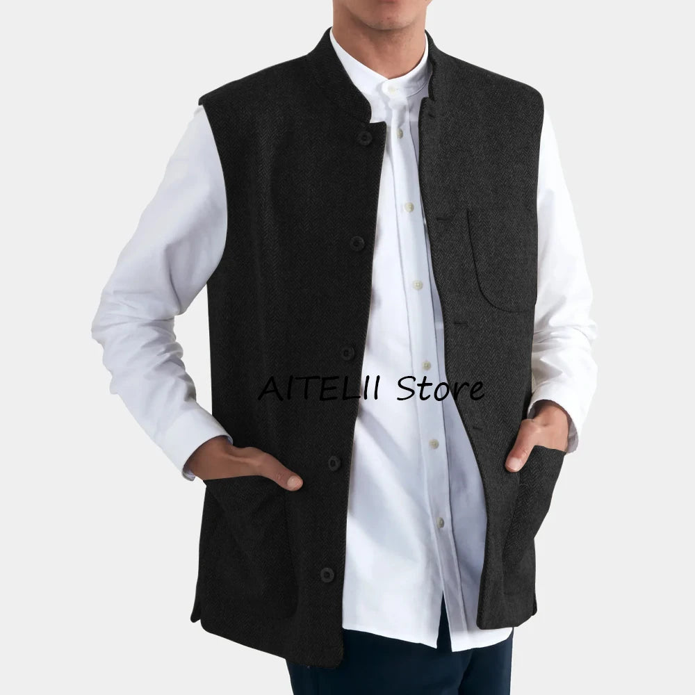 Elegant Man Vest for Men Men's Herringbone Vest Work Vests Mens Gilet Suit Male Gilete Waistcoat Sleeveless Casual Working Suits