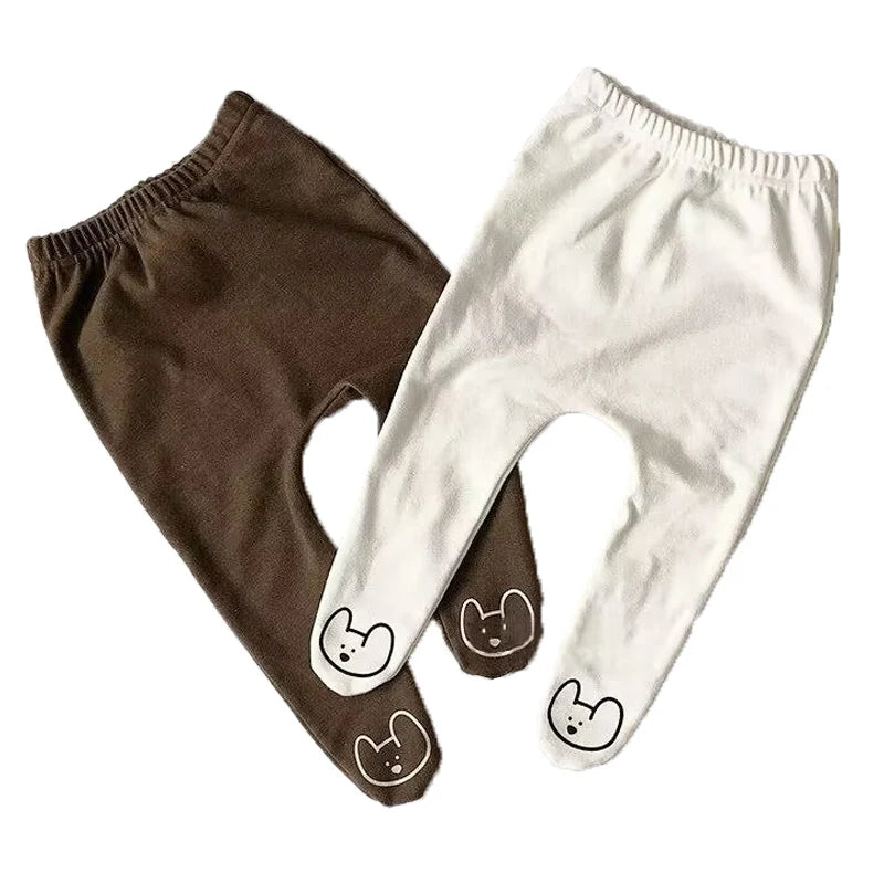 Baby Pants Spring and Autumn 0-2 Year Old Cute Little Bear Girl Pantyhose Solid Color Pure Cotton Elastic Waist Boy Baby Pants
