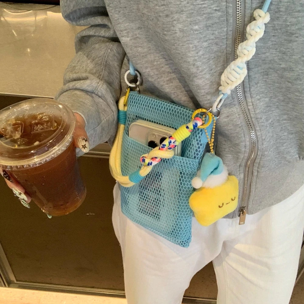 Women Handbags Female Summer Mesh Shoulder Bags Large Capacity Crossbody Bags Outdoor Beach for Women Portable Phone Purse