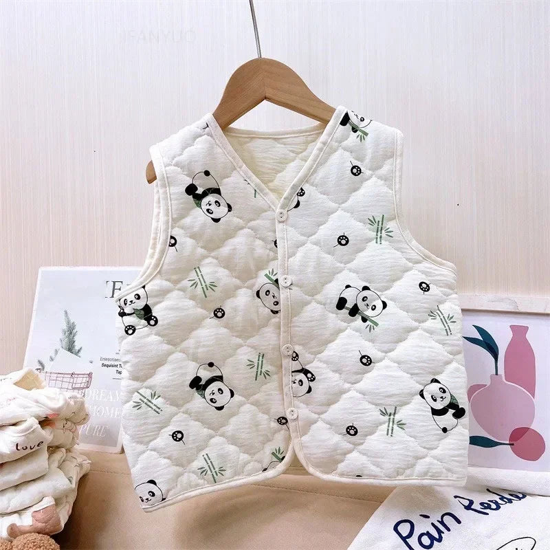 Spring Autumn Versatile Children Cotton Vest Cute Cartoon Boys Girls Infant Vests Winter Baby Warm Vest Coats Children Clothing