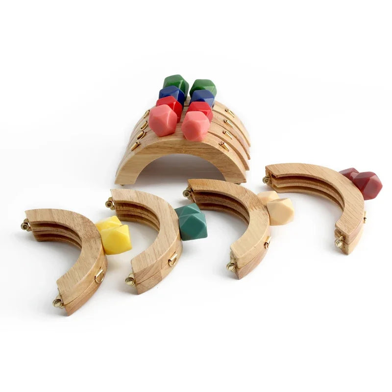 1PC Mini Handbag Bag Frame Matching Lock Wooden Bag Arched Bridge Handle with Colorful Resin Beads DIY Handicraft Accessories