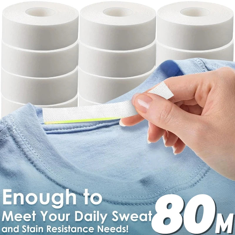 8/80M Hat Shirt Collar Anti-dirty Grime Protector Fixing Sticker Self-adhesive Disposable Tape Rolled Sweat-absorbent Tape