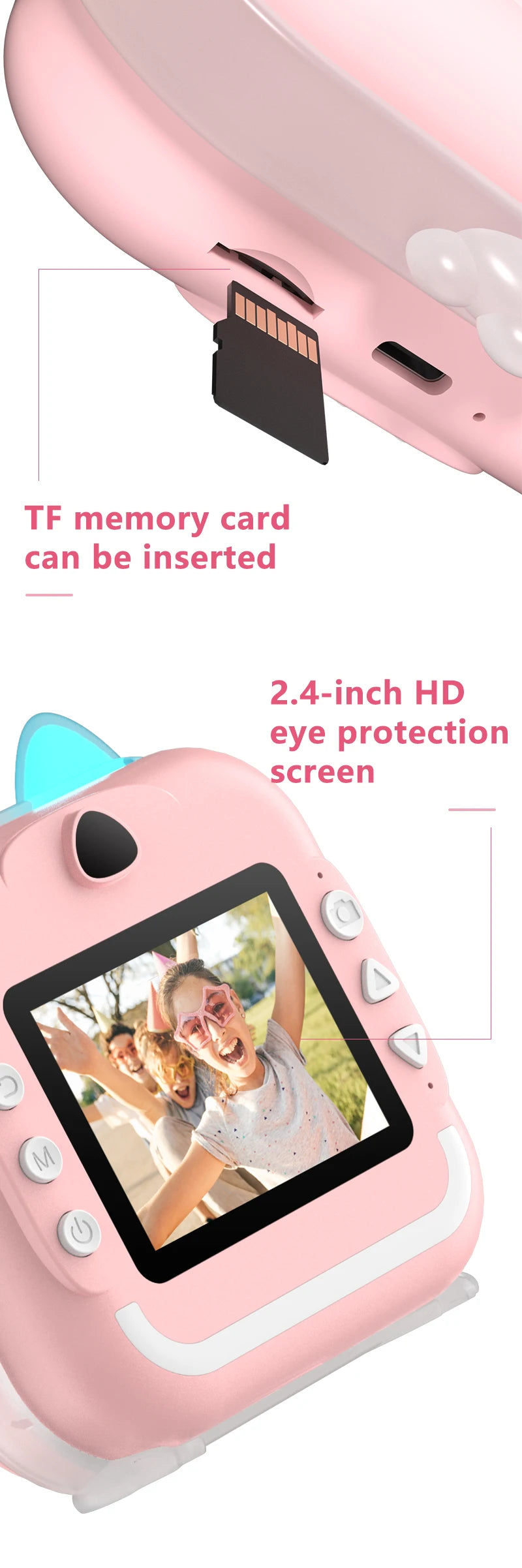 Print Camera for Kids Bluetooth Wireless Inkless Instant Print Connected APP Take Photo Video Record Camera Boys Girls Gift Toys