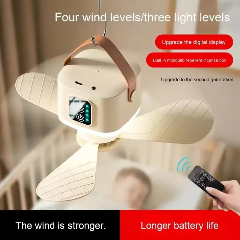 New Portable Rechargeable Ceiling Fan Wireless USB Hanging Fan With Timed remote control for Students Dorm Bed Outdoor Camping