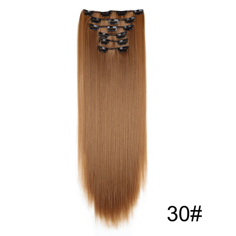 WIGSIN 6Pieces/Set Synthetic 24Inch Long Straight Hair Extension Silky Hairpiece for Women