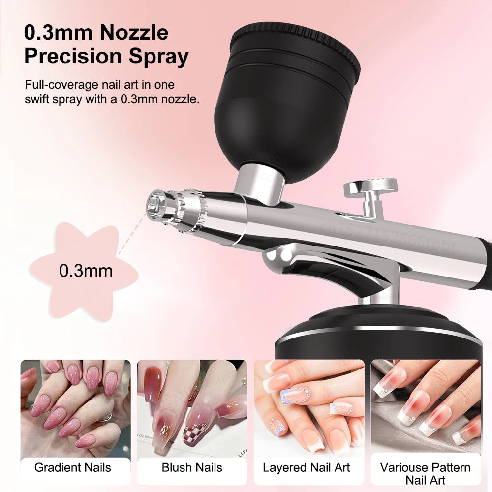 Portable Airbrush Nail with Compressor Mini Airbrush Nail Art Kit Handheld Spray Gun for Nails Art Painting Craft Cake