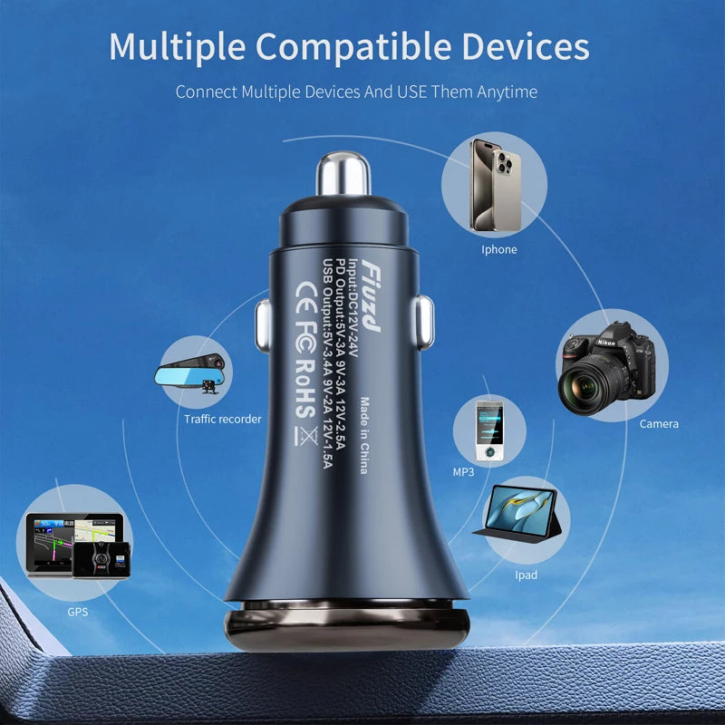 Car Charger Super Fast Charge Adapter Type C USB 36W Portable For IPhone 14 Pro Max 13 12 11 IPad Airpods OnePlus
