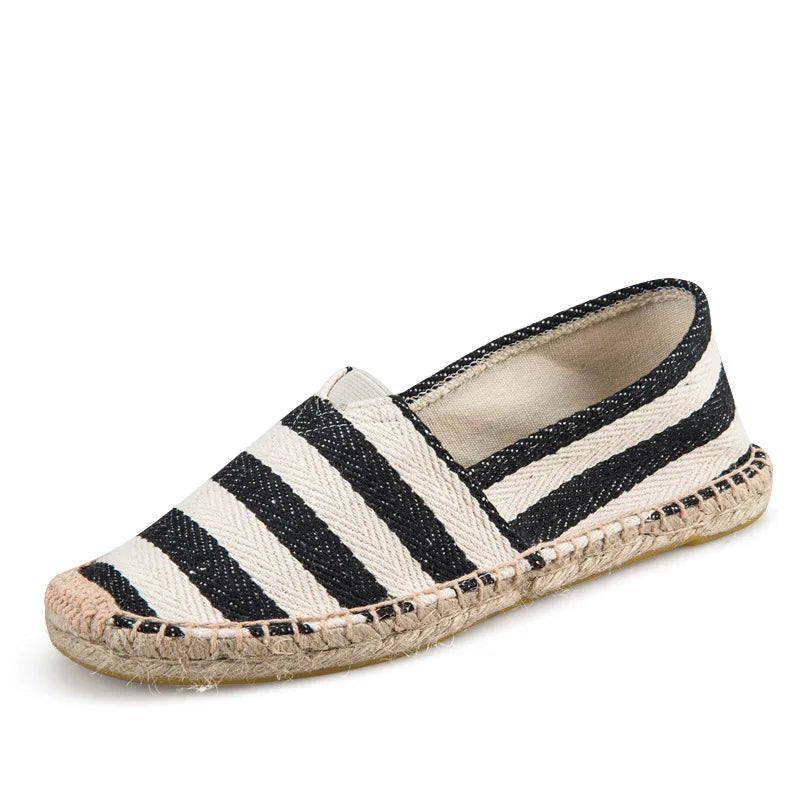 Grass Woven Linen Men's and Women's Handmade Stitching Fishing Shoes with A Casual Flat Bottom Anti Slip Fabric Design Platform