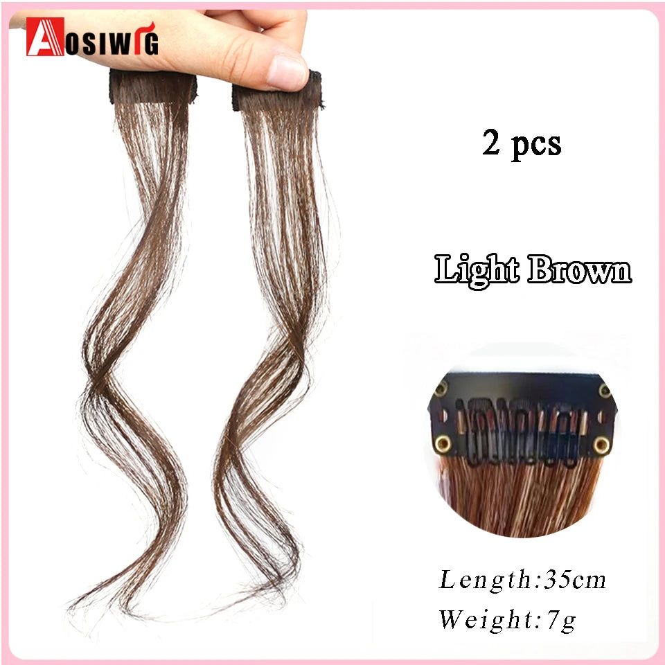 2PC Synthesis Bangs Wig Hair Extensions Curly Clip-on Hair Front Side Long Wavy Blone  Bangs With Clip Invisible Fringe Fake Hai