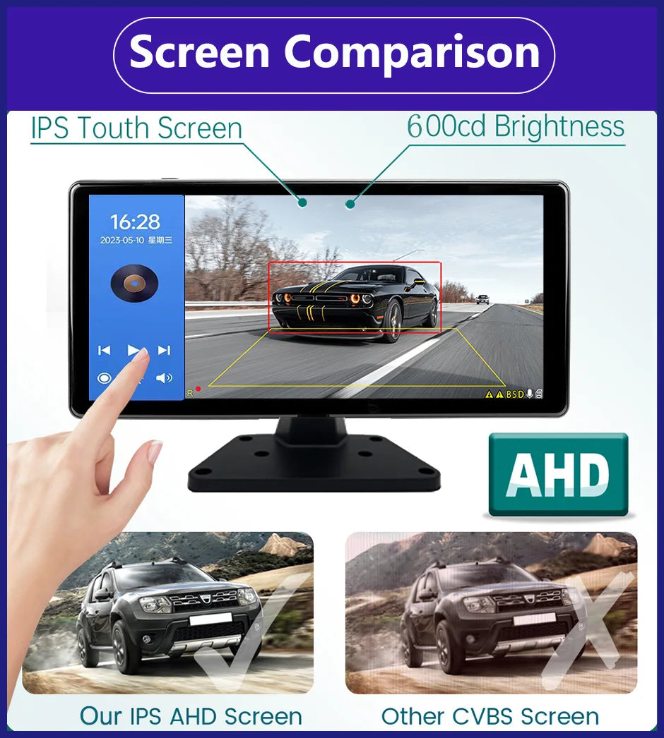 10.36 inch 4 Channel Car DVR Recorder Smart Blind Spot Radar BSD Alarm Monitor With 1080P AHD 4 Backup Cameras For Truck Bus