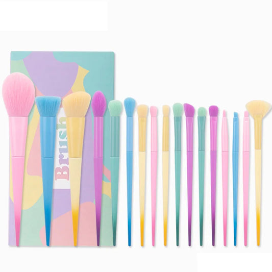 17-Piece Makeup Brush Set in Candy Colored Macaron Shades: Powder Brush, Eyebrow Brush, and More