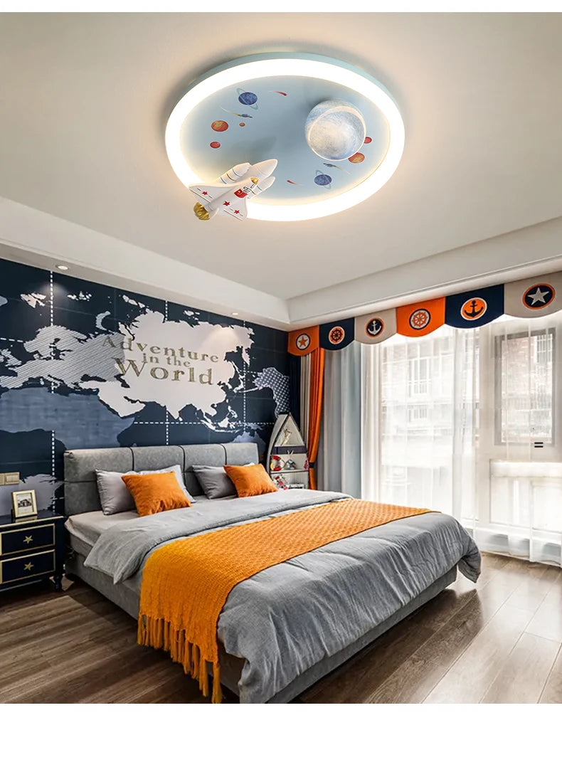 Modern Kids Room Ceiling Fan Light Cartoon Moon Astronaut Ceiling Lamp Boy Girl Bedroom Nursery Study Chandelier Ceiling Lights