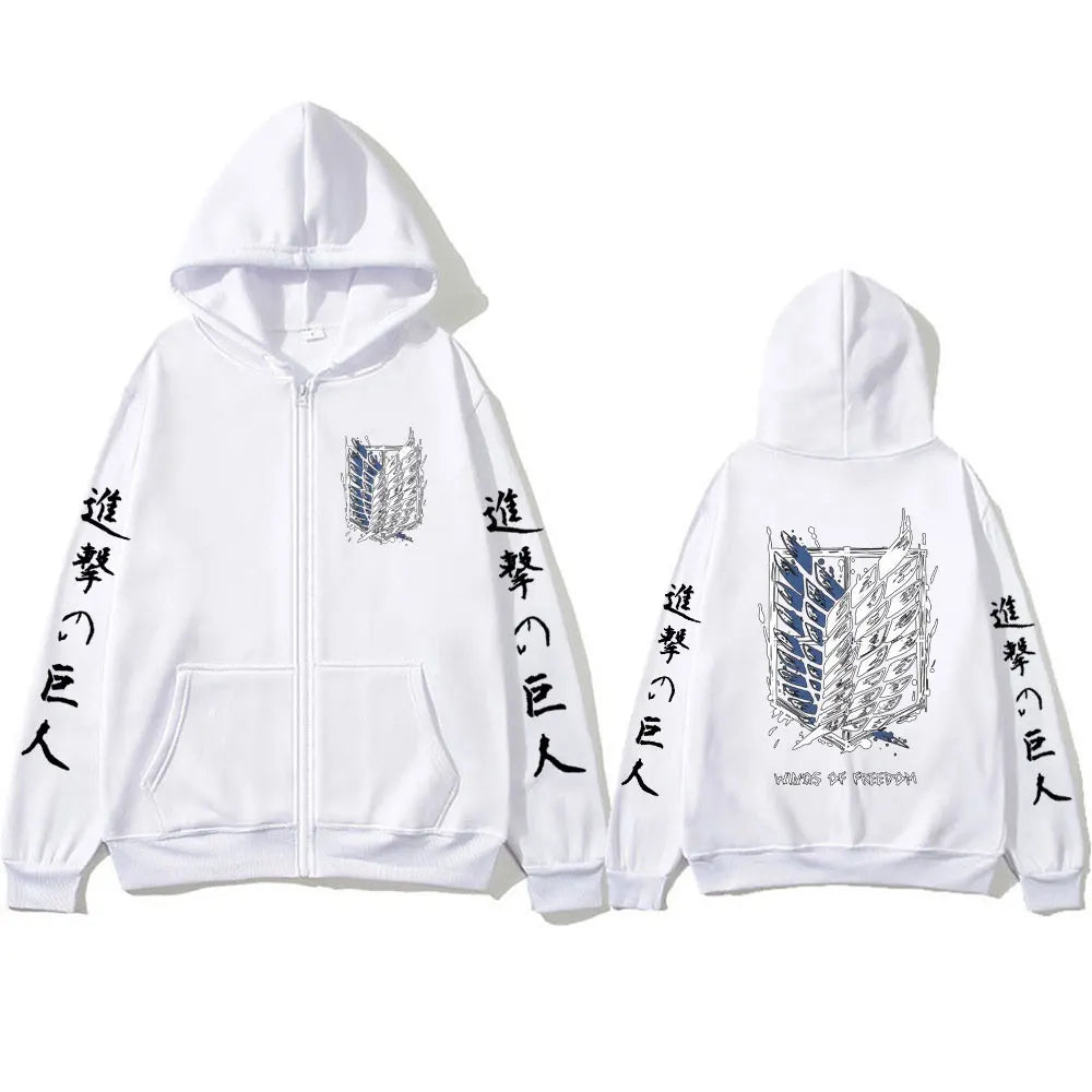 Anime Attack on Titan Zipper Hoodies Mikasa Ackerman Eren Jaeger Wings of Freedom Logo Zip Up Sweatshirts Pullovers Jacket Caots