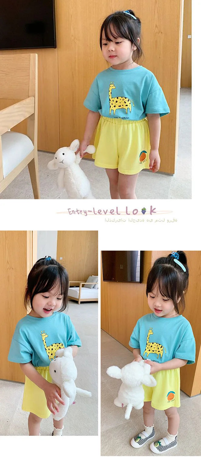 Baby Girls Boys Short Sleeved T-shirt Kids Cotton Top Tees Toddler Cartoon Print Shirts Summer Children's Clothing Korean Style