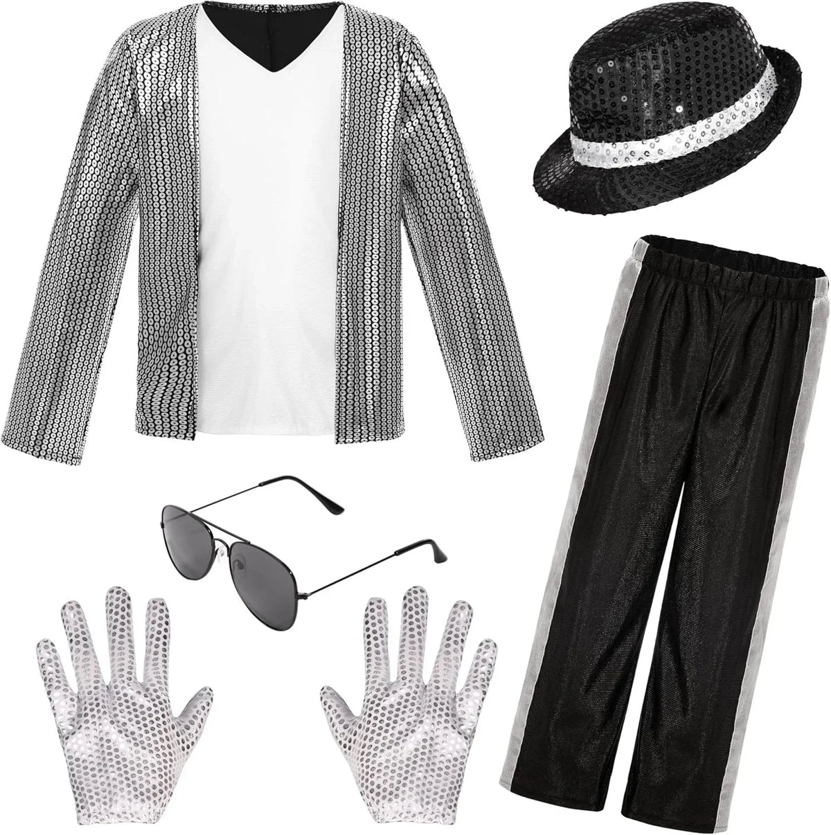 Kids Boys Michael Jackson Cosplay Costume With Accessories King Of Pop 80s Outfit Halloween Carnival Dance Fancy Dress Up