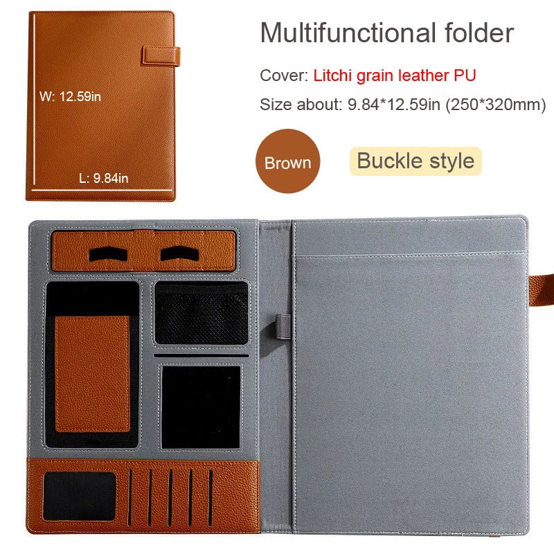 A4 Leather Padfolio Portfolio File Folder Man Document Holder Desk Organizer Executive Folders Calculator Briefcase for Office
