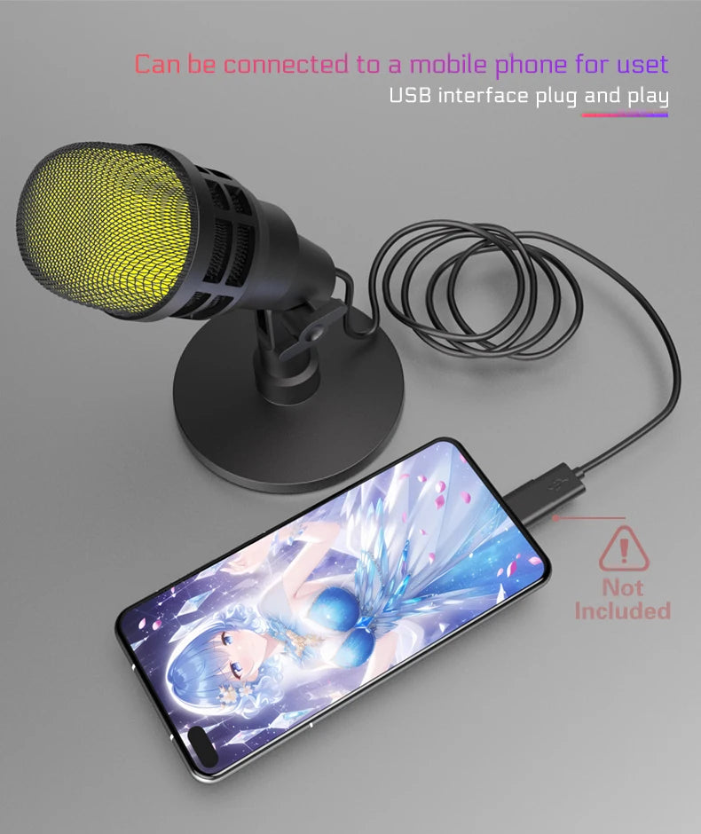 USB Condenser Microphone With RGB, Microphone For Podcasting, Laptop, Recording Streaming Games
